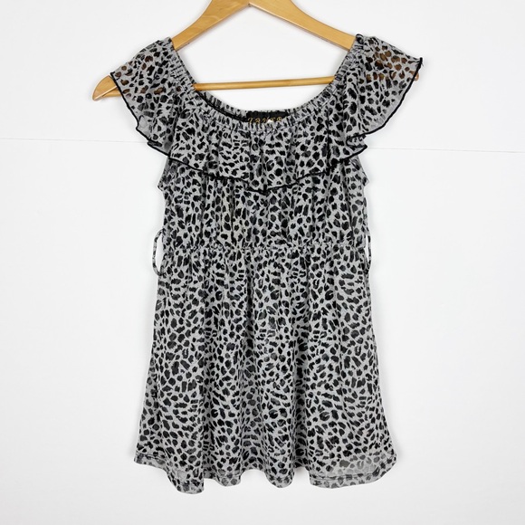 Taheri Tops - Taheri Y2K Vintage Top Size Medium Baby Doll Off the Shoulder Gray Black Printed